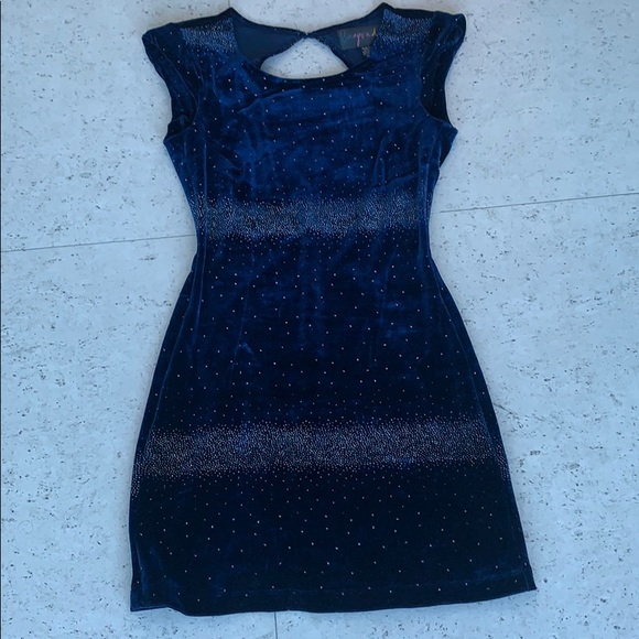 Velour Midnight navy dress/sparkles. Open back. - Picture 1 of 4